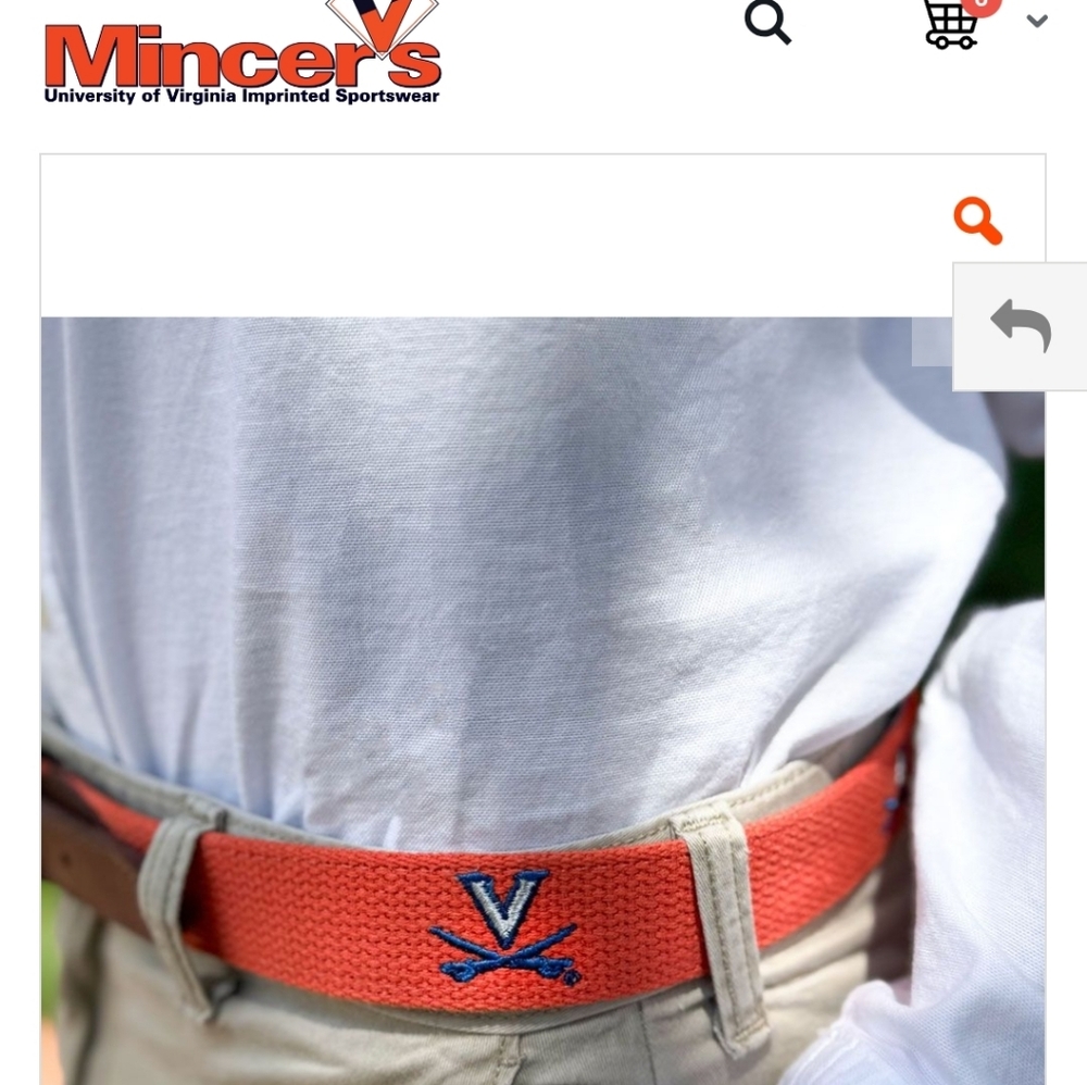 Mincer's of  Charlottesville       Orange Rope Belt with UVA Blue Logo Size 36